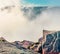 Misty morning view of popular Norwegian attraction Preikestolen. Great summer scene of the Lysefjorden fjord, located in the Ryfyl