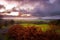 Misty North York Moors at sunset