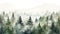 Misty Pine Tree Forest Watercolor Illustration AI Generated