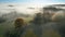 Misty rural landscape, aerial footage