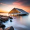 Misty Serenity: Boathouse at Sunrise