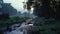Misty Stream At Dawn: A Photorealistic Capture Of Nature\\\'s Serenity