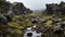 Misty Stream Flowing Through Northern Icelandic Wilderness