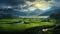 Misty Stream In A Green Field: A Charming Rural Scene