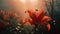 Misty Sunrise: Atmospheric Red Lily In Hazy Silhouette
