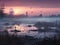 Misty Sunrise Over Wetlands, AI Generated