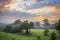 Misty sunrise view of a mountains and valley in Kampala, Kampala, Uganda