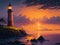 Misty Sunset Solitude - Serene Coastal Landscape with Lighthouse - Generated using AI Technology
