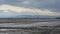 Misty view from across the water on Poolberg peninsula, with the chimneys of the power generation station , view from the beach