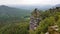 Misty view from the Schrammsteine rocks vantage point, Saxony, Germany