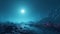 Misty volcanic landscape in blue moonlight on alien planet. Generative AI