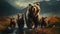 Misty Wilderness: Mother Bear and Cubs Embark on an Adventure