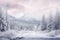 Misty winter dawn over a snow-clad forest, AI Generated