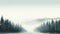 Misty Winter Fir Forest: Beautiful Landscape with Road in Hipster Vintage Retro Style AI Generated