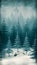 Misty winter fir forest landscape, vintage retro style scenery