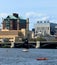 MIT Sailing boat on Charles River in Boston, Massachusetts with Longfellow Bridge and Boston Skyline on background