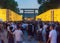 The Mitama Matsuri festival yellow lanterns and crowd.
