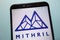 Mithril MITH cryptocurrency logo displayed on smartphone