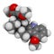 Mitragynine molecule. Herbal alkaloid present in kratom ketum, Mitragyna speciosa. 3D rendering. Atoms are represented as.