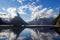 Mitre Peak on sunset with nice clouds, Milford Sound, Fiordland, South Island,New Zealand