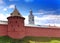 Mitropolichya tower and Clock tower. The Kremlin (Detinets-stronghold). Great Novgorod. Russia.Cityscape in a sunny day