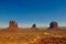 The Mittens and Merricks Butte, rock formations, in Monument Valley, Arizona