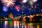 Mittlere Brucke across Rhine river at night, Basel