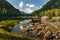 Mittlerer Gosausee in Austria in summer, rocks in water