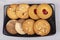 Mix bakery cookies set with black tray in land scape position