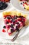 Mix berry tart, pie, cake with raspberries, bilberries, bluberries, red currant and cream