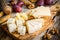 Mix Cheese: Emmental, Camembert, Parmesan, blue cheese, blue cheese, with walnuts and grape