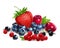 Mix of different berries, fresh assorted strawberries, currants, blueberries, bog whortleberry, sweet cherri