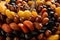 Mix of dried fruits isolated on white backgrounds..Heap of dried plums, apples, apricots, figs, dates