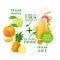Mix Of Fresh Juice Cocktail Logo Natural Food Farm Products Concept