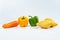 Mix Fruits for Healthy Eating, Carrot, Bell Pepper and Mangos with Water Drop on Isolated White Background