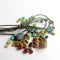 Mix of green, brown, mint and beige glass beads and green leather cord for hobbies including jewelry making and crafts