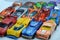 Mix of miniature, colorful toy cars