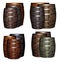 Mix of oak barrels gray and brown set of containers for aging wine and whiskey on a white background