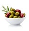 Mix of olives fruits on white backgrounds. Generated AI