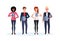 Mix race business people holding folder standing together happy man woman office workers male female cartoon character