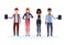 Mix race business people holding folder standing together happy man woman office workers male female cartoon character