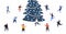 Mix race people at ice-skating outdoor rink with decorated fir tree merry christmas new year holidays concept full