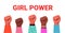 Mix race raised up women`s fists female empowerment movement girl power union of feminists concept