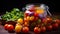 Mix of vibrant cherry tomatoes in a glass jar