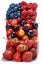 A mixed arrangement. Assorted berries including strawberry, cherry, blueberries and raspberries, isolated on white background.