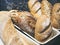 Mixed Bread baguette Display in Bakery shop