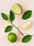 Mixed citruses fruit oranges, lemon and lime on wooden background with orange leaf.