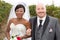 mixed couple in wedding photo black bride and caucasian groom in love