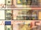 Mixed currency $ â‚¬ 50 euros banknote bill in colored collage