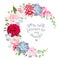 Mixed floral vector round frame with rose, hydrangea, dahlia,